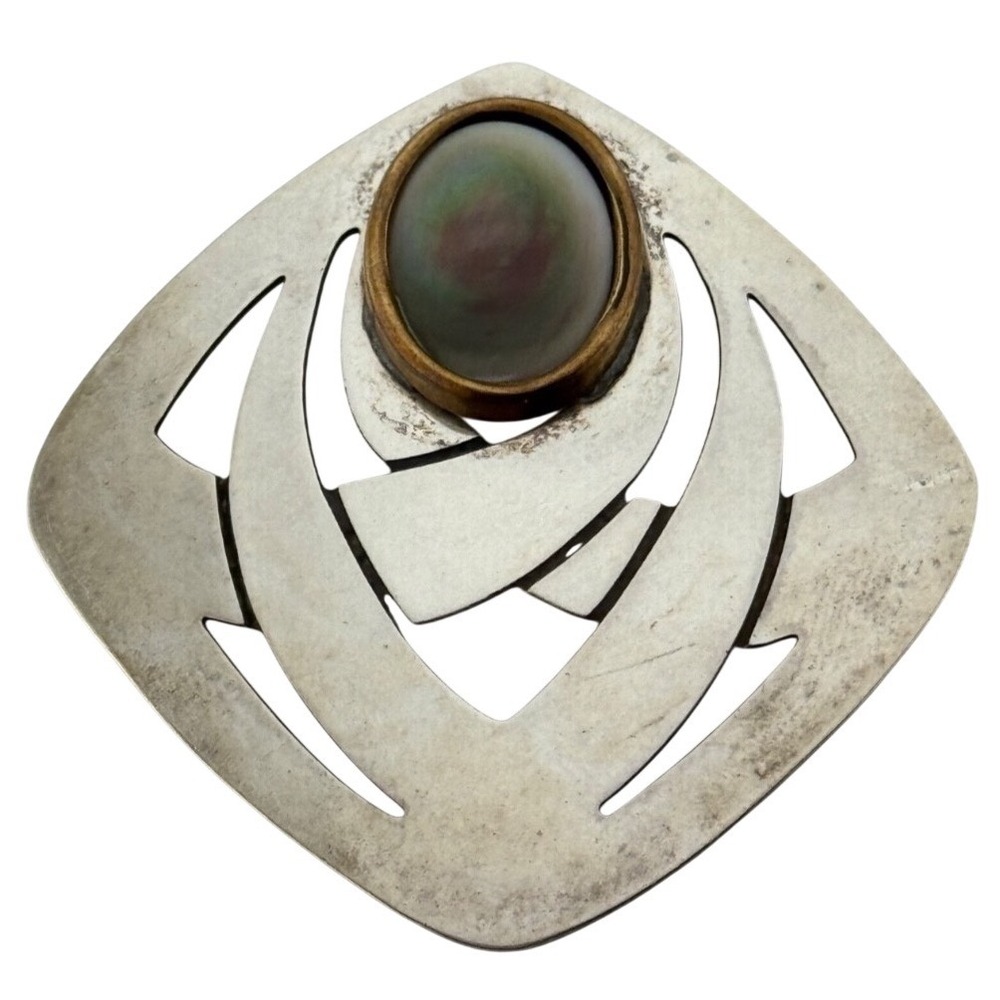Vintage Stamas Sterling Silver Mixed Metal Modernist Pendant Signed